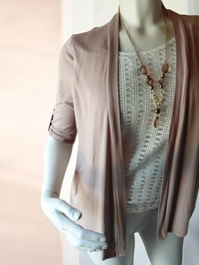 Womens Dusty Taupe Open-Front Draped Cardigan